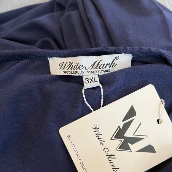 White Mark Criss Cross Neck Navy Blue Relaxed Fit Swing Midi Dress Plus 3XL NWT - Picture 4 of 13